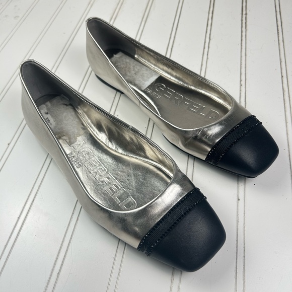 Karl Lagerfeld Vintage Paris Metallic Silver Flats Women’s Size 8 - Picture 5 of 7